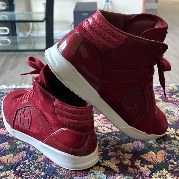 Gucci GG Hightop Red Suede Leather Men’s Fashion Sneakers Size 13 C - Picture 9 of 13